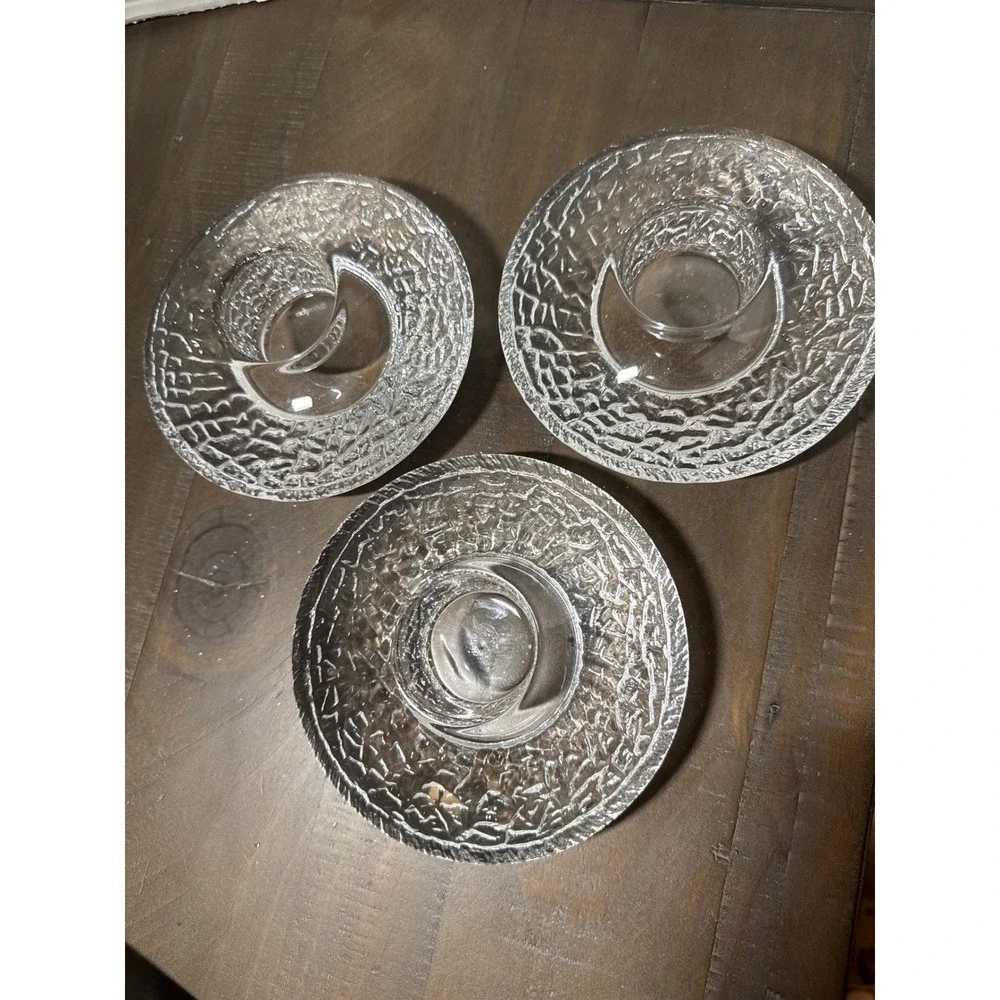 Orrefors Stella Crystal Votive Candle Holders Set of 3 Signed Sweden 4.75